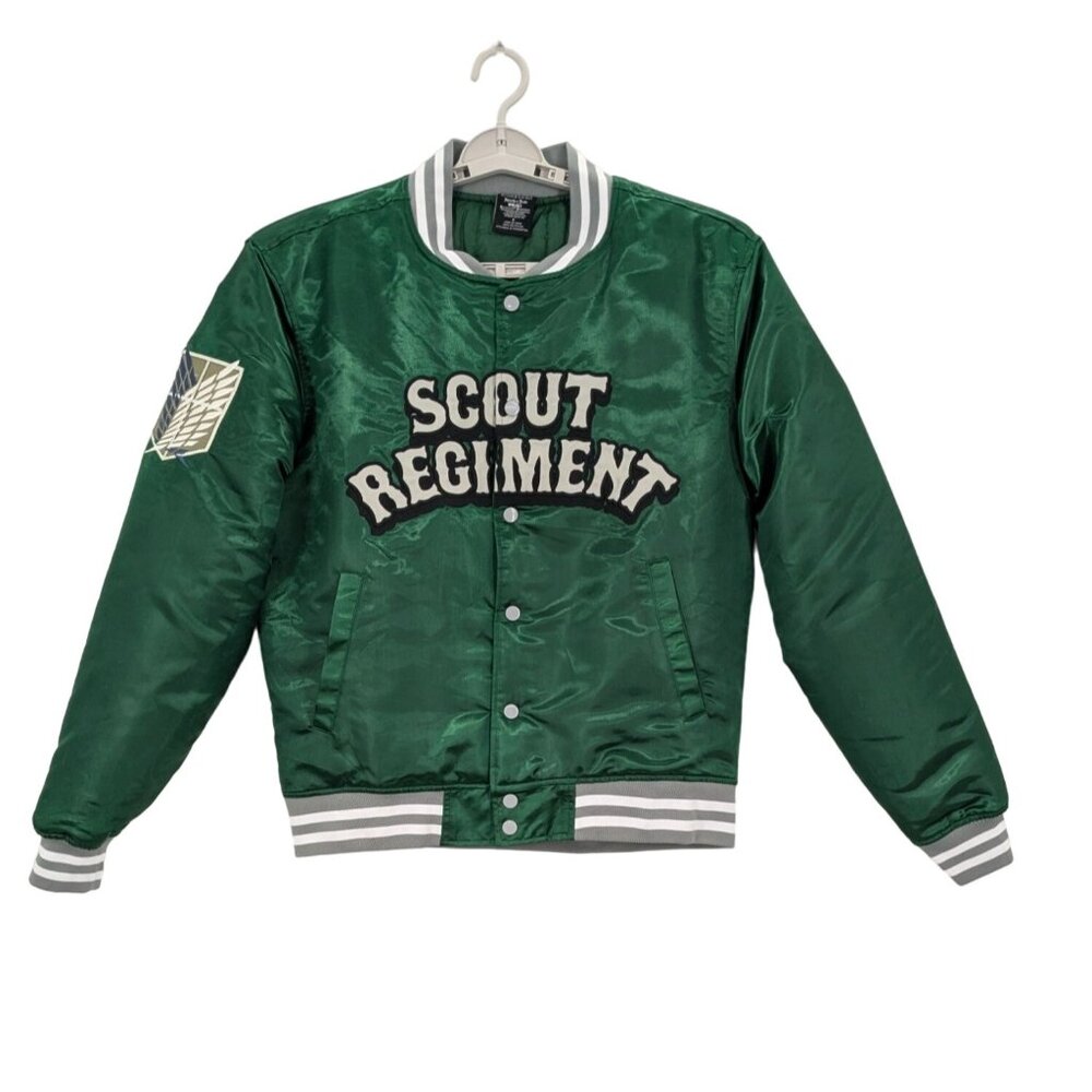 Attack on Titan Varsity Bomber Jacket Unisex Size S Scout Regiment Snap On Anime
